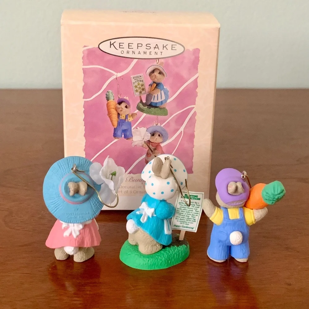 Hallmark Sunny Bunny Garden 3pc 1994  Easter Keepsake Ornament